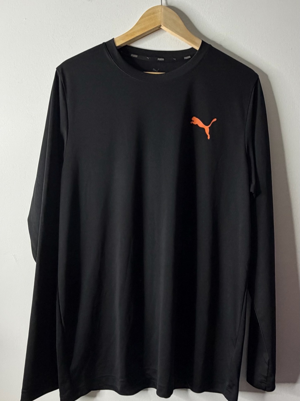 Puma Black Long-Sleeve Crew with Orange Puma Logo
